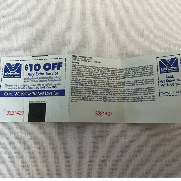 2004 Valentines Day St Louis Blue Hockey vs Pittsburgh Penguins Ticket Stub - Picture 3 of 3